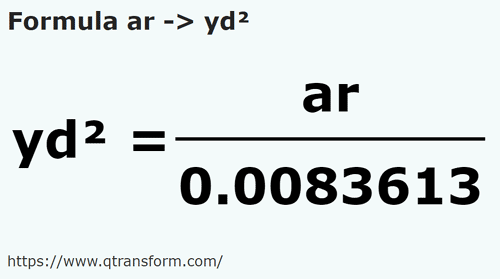 vzorec Ar na čtvercový yardů - ar na yd²