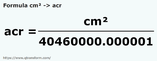 formula Centymetry kwadratowy na Akry - cm² na acr