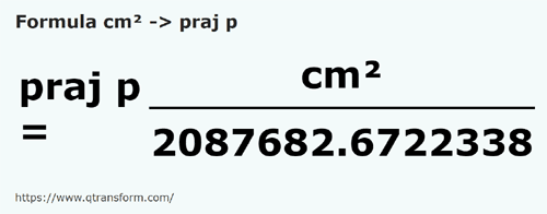 formule Vierkante centimeter naar Prăjini pogonesti - cm² naar praj p