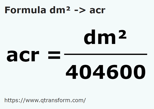 formula квадратный дециметр в акр - dm² в acr