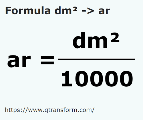 formule Décimètres carrés en Ares - dm² en ar