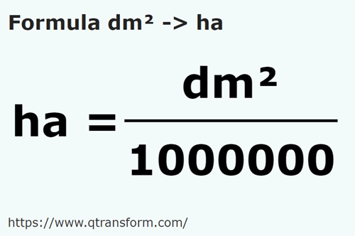 formule Décimètres carrés en Hectares - dm² en ha
