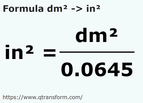formule Vierkante decimeter naar Vierkante inch - dm² naar in²