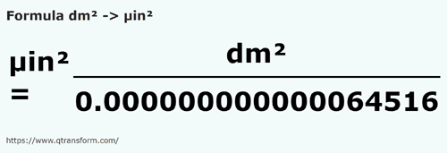 formula Decímetros cuadrados a Micropulgadas cuadradas - dm² a µin²