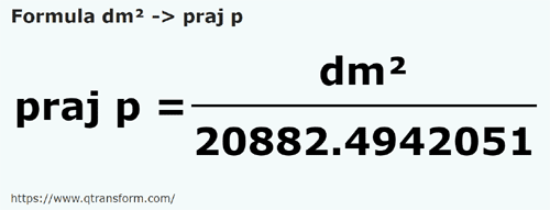 formula квадратный дециметр в опунция - dm² в praj p