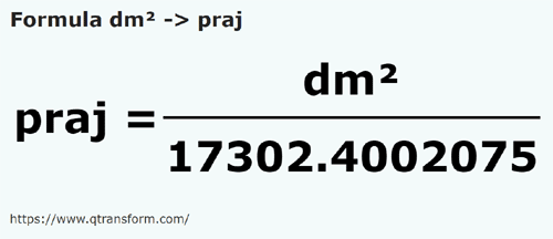 formula Decímetros quadrados em Prăjină fălcească - dm² em praj
