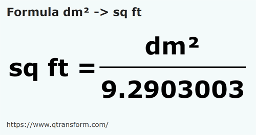 formula Decimetri patrati in Picioare pătrate - dm² in sq ft