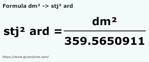formula Decymetry kwadratowe na Stânjeni kwadratowy w Transylwanii - dm² na stj² ard