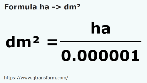 formula гектар в квадратный дециметр - ha в dm²