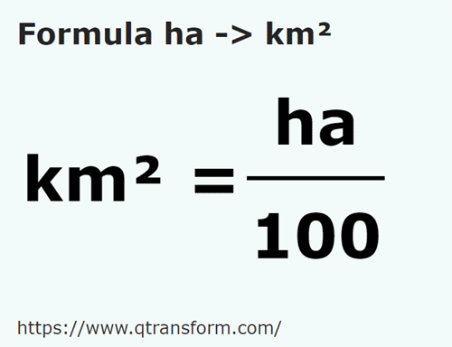 formula гектар в километр пути - ha в km²