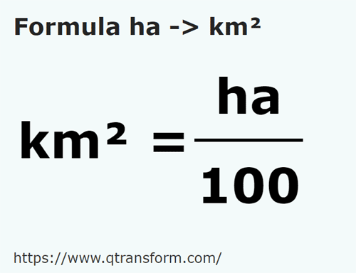 formula Hectáreas a Kilometros cuadrados - ha a km²