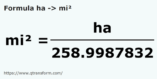 formula Hektary na Mila kwadratowa - ha na mi²