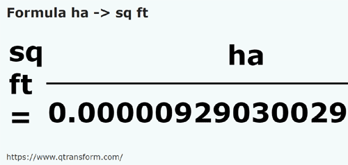 formula Hectáreas a Pies cuadrados - ha a sq ft
