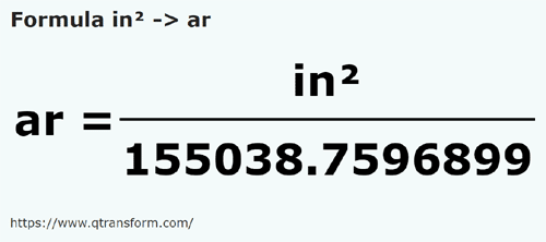 formule Vierkante inch naar Are - in² naar ar