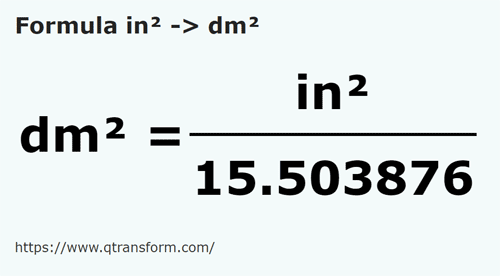 vzorec čtvereční palec na čtverečních decimetrů - in² na dm²