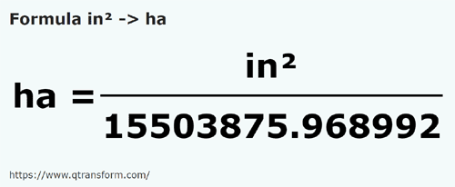 formula Pollici quadrati in Ettari - in² in ha