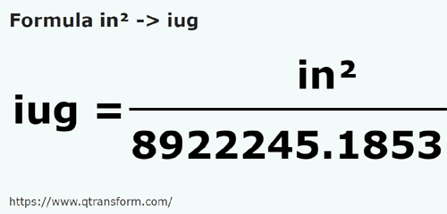 formule Vierkante inch naar Kadastraal iugăr - in² naar iug