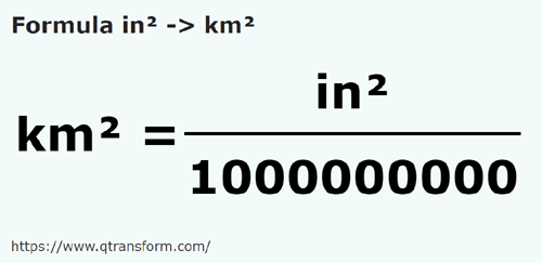 formula квадратный дюйм в километр пути - in² в km²