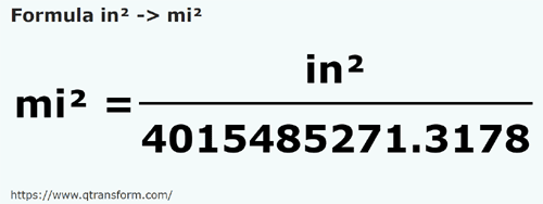 formula Cal kwadratowy na Mila kwadratowa - in² na mi²