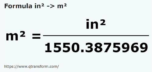 formula Cal kwadratowy na Metry kwadratowe - in² na m²