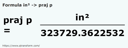 formule Vierkante inch naar Prăjini pogonesti - in² naar praj p