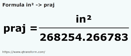 formule Vierkante inch naar Prăjini fălcesti - in² naar praj