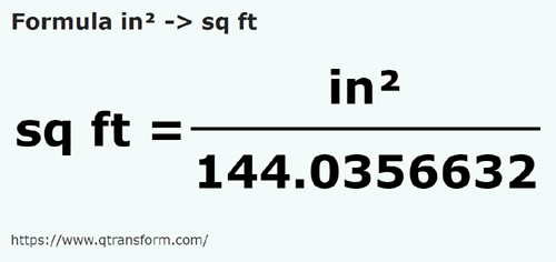 formula Polegadas quadradas em Pés quadrados - in² em sq ft
