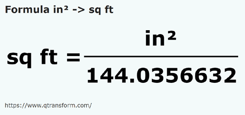 formula Square inchs to Square feet - in² to sq ft