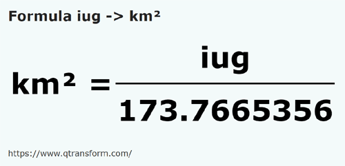 formule Kadastraal iugăr naar Vierkante kilometer - iug naar km²