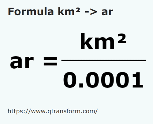formula Kilometros cuadrados a Ares - km² a ar