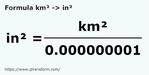 formula Quilómetros quadrados em Polegadas quadradas - km² em in²
