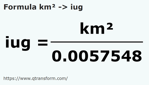 formula Kilometer persegi kepada Iugăre cadastrale - km² kepada iug