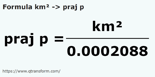 formula Kilometrów kwadratowych na Prăjini pogonesti - km² na praj p