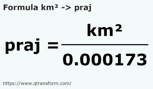 formule Vierkante kilometer naar Prăjini fălcesti - km² naar praj
