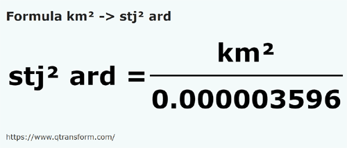 formula Kilometrów kwadratowych na Stânjeni kwadratowy w Transylwanii - km² na stj² ard