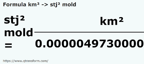formula Square kilometers to Square stânjen moldovenesti - km² to stj² mold