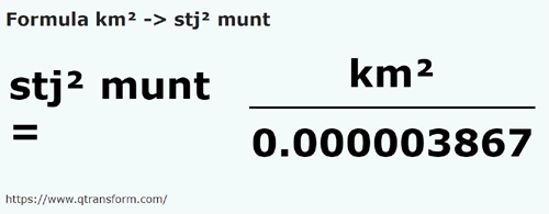 formule Vierkante kilometer naar Stânjen vierkant muntenia - km² naar stj² munt