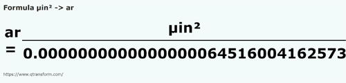 formule Vierkante microinch naar Are - µin² naar ar