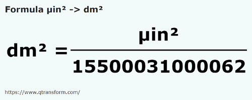 formula микродюйм патрат в квадратный дециметр - µin² в dm²