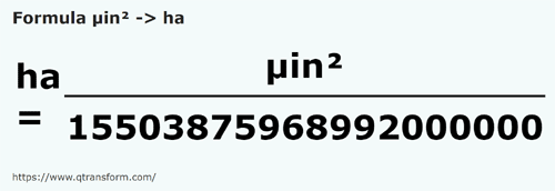 formule Micropouces carrés en Hectares - µin² en ha