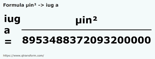 formule Vierkante microinch naar Transsylvanische iugăr - µin² naar iug a