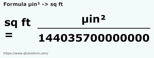 formula Micropolegadas quadradas em Pés quadrados - µin² em sq ft