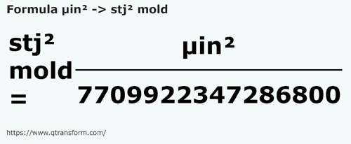 formula Micropulgadas cuadradas a Stânjenes cuadrados moldavo - µin² a stj² mold