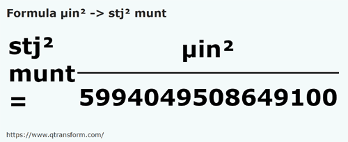 formula Micropulgadas cuadradas a Stânjenes cuadrados de Valaquia - µin² a stj² munt