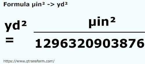 formula Microinchi pătrați in Yarzi pătrați - µin² in yd²