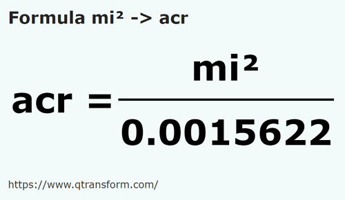 formula Mila kwadratowa na Akry - mi² na acr