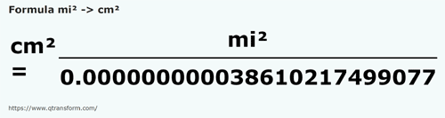 formula Migli quadri in Centimetri quadrati - mi² in cm²