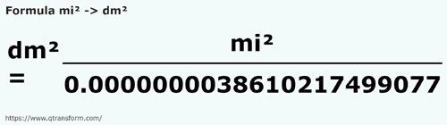 formule Miles carrés en Décimètres carrés - mi² en dm²