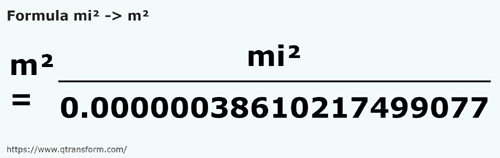 formula Milhas quadradas em Metros quadrados - mi² em m²