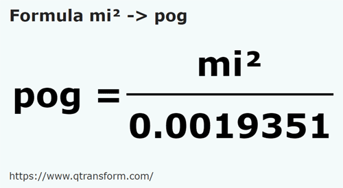 formula Mila kwadratowa na Pogony - mi² na pog